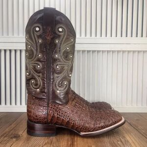 Ferrini Stampede Caiman Mens 9.5 D Brown Leather Croc Print Western Cowboy Boots